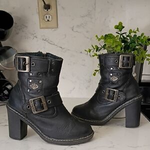 Harley-Davidson Black Leather Heeled Boots